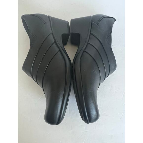 Clarks Genette Port Black Leather Casual Slip On Block Wedge Shootie Shoes 8 W - Picture 6 of 12
